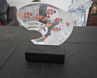 Item #034 Wyland Lucite Sculpture "Clown Fish" Stand is included Price: $3450.00