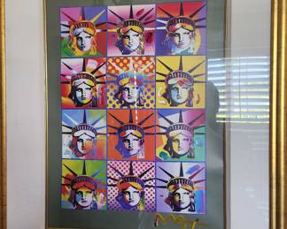 Item #010 Liberty and Justice for All by Peter Max. Mixed media with acrylic painting and color lithograph on paper. 24 x 18. $4850.00 See appraisal.