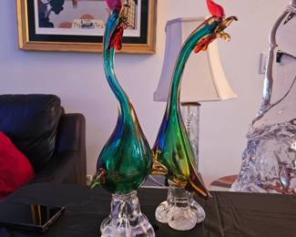 Item #052 Vintage Eames Era Italian Murano fighting Cocks. set (2) Price $250.00