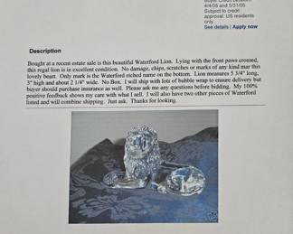 Item# 042 Lovely Waterford glass English Lion Price $95.00