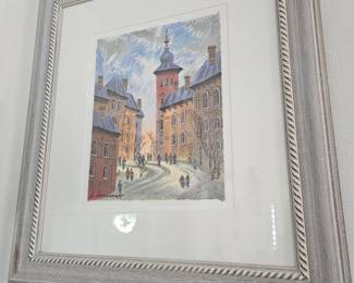 Anatole Kransnyanski : "Old Street of Brno" Signed and numbered. Framed 21 x 22 inches. Includes Certificate of Authenticity.