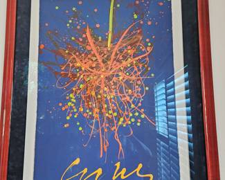 Item # 005 Limited Edition by Dale Chihuly, the Orange Hornet Chandelier. Three color Intaglio/Lithograph Edition 44 of 100. Signed by the artist in paint. $5500.00