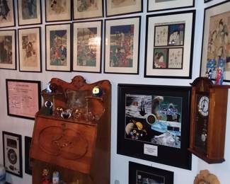 Dining area better known as the Woodblock art room, nice wood, drop front secretary 