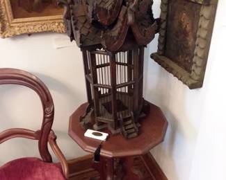Antique German wood bird cage