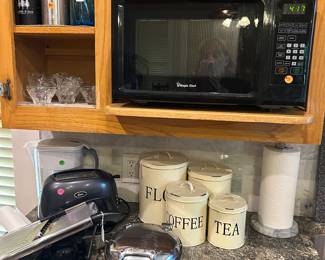 Appliances, metal canister set, microwave
