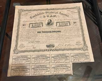 Confederate $1,000 War Bond