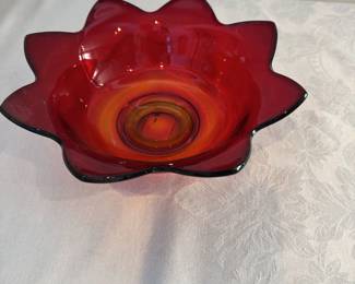 Red glass petal bowl