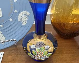 Cobalt blue hand painted vase