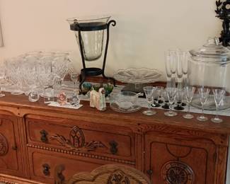 Crystal stemware Jacobean sideboard