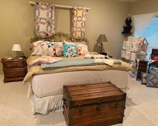King Brass Bed, Antique Trunk
