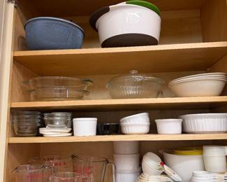 Pyrex measuring cups, ramekins, bowls, measuring cups