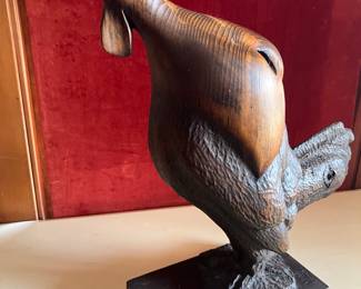 Hand carved wood rooster signed by San Diego artist Frank Evans...used one piece of wood...very talented..