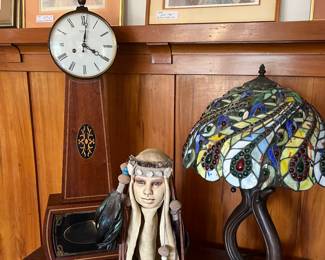 New England Clock (Farmington,Conn) works..Vintage Women of Walberg...Tiffany style lamp...above Barbara A. Wood 