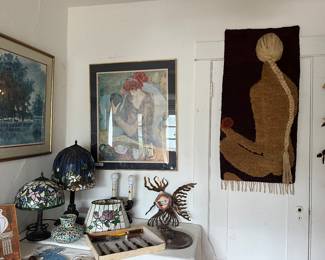 John Yato ("Morning Flight/1983/107/150..Tiffany style lamps, Large 1971 Weave, Carving knife set(Anton Wingen....