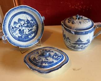 Chinese Canton 18th Century..Covered Bowl, Cider Jug and RARE Warming Dish