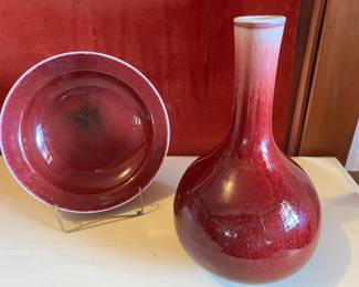 Oxblood Chinese vase and bowl (vase is early 19th C)