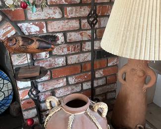 Terracotta Lamp..wrought iron stands