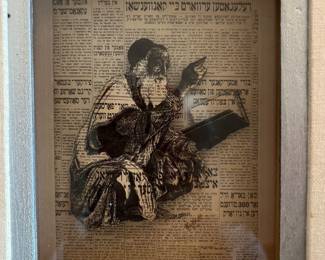 Artist Laura Cabos (1972) 3 D Collage Judaica Art "Rabbi teaching holy Scripture"