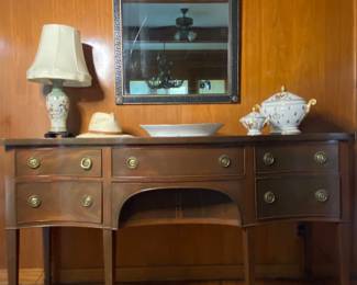 nice walnut sideboard with 5 drawers and cabinet storage below 