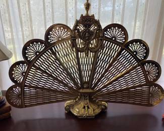 English ornate brass fan screen, fabulous