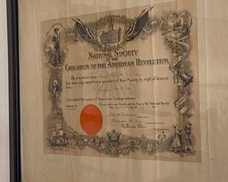 framed Children of The American Revolution certificate 1921