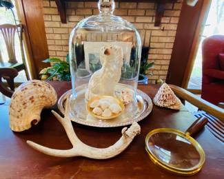 antique porcelain dog, folding campaign table