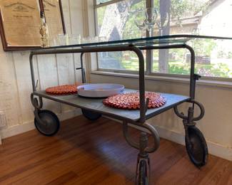 emergency bar!  old antique surgical table with nice glass top. 