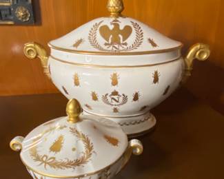 antique Napoleon ware porcelain turine (1815) & sugar bowl 