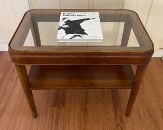 nice glass & walnut side table