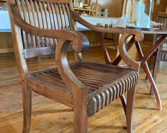 stately solid wood old arm chairs pair