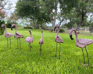 metal flamingos