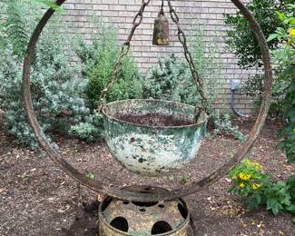 old iron caldron & stand