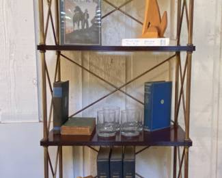 brass & cherry tall shelf, low profile and classy