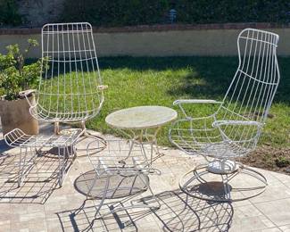 Vintage MCM Homecrest High Back Patio Lounge Chair w/ Ottomans