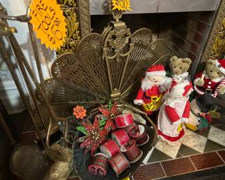 Beautiful Brass Fire Place Fan Screen - Fire Place Tools - Ribbon - Christmas