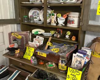 Glass Door Cabinet with Drawer - Maps - Patterns - Clocks