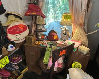Wood Desk - Lamps - Hats - Wall Decor - Desk Chair - 1920's Lamp