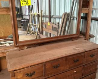 Wood Dresser and Mirror