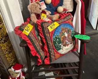 Wood Rocking Chair - Pillows - Christmas Items