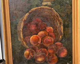 Oil painting, peaches still life