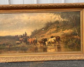Cow print on board, period frame, "Christian Mali / Munchen"