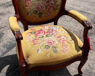 Slipper chair, floral cross-stitch
