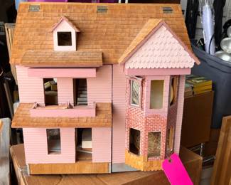 Handmade 3/4 scale pink doll house - work in progress with many spare pieces! Amazing.