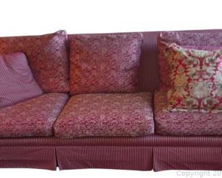 Beautiful 3 Cushion Skirted Sofa with Pillows