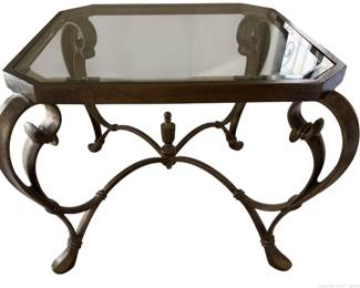 Square Table with Beveled Glass in Gold Wrought Iron Frame