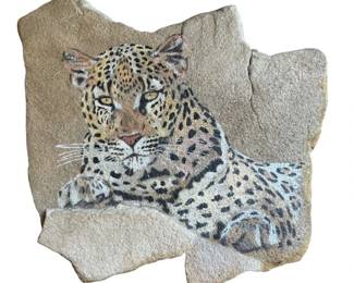 Hand Painted Leopard on Stone Signed