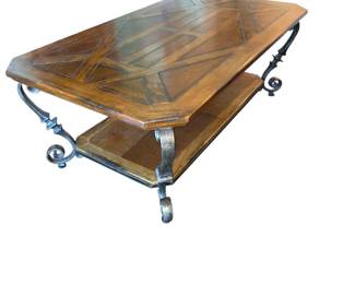 Rectangular Wooden Coffee Table with a Distinctive Geometric Inlay Design