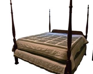 Nice King Size Four Poster Platform Bed Includes Mattress Boxsprings and Bedding