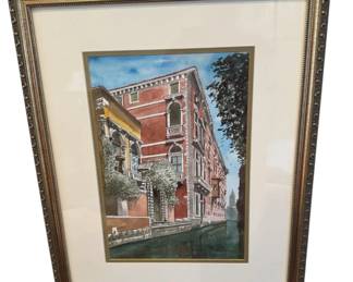 Canal with Roses Framed Wall Art