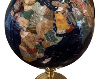 Beautiful Blue Lapis Gemstone World Globe on Polished Brass Stand